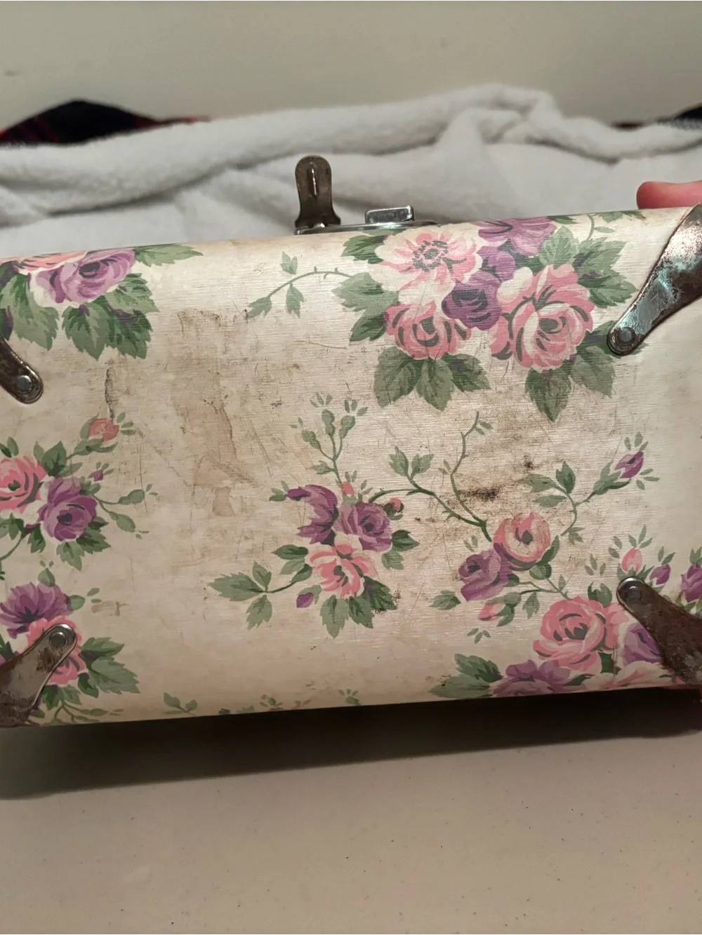 Vintage Floral Cosmetic Train Case - Cream and Rose